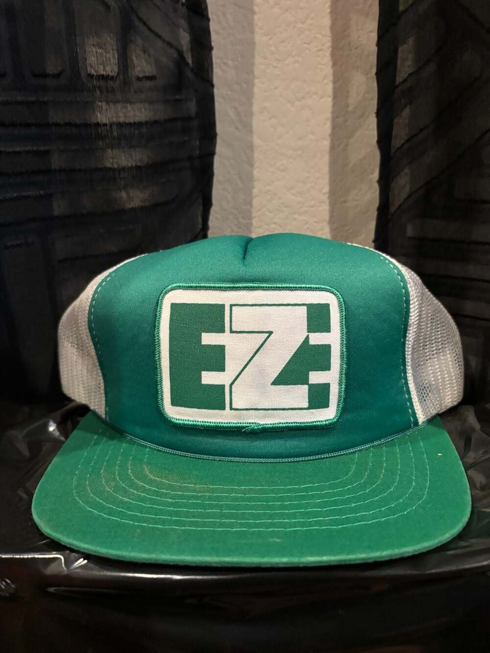 Vintage 80s Green and White EZ Patch Mesh Trucker Hat Snapback